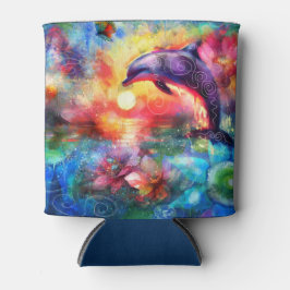 Whimsical Dolphin Coastal Nautical Floral Blauwgro Blikjeskoeler