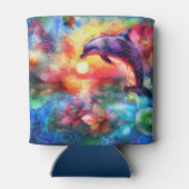 Whimsical Dolphin Coastal Nautical Floral Blauwgro Blikjeskoeler (Achterkant)