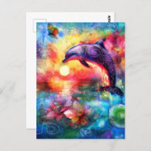 Whimsical Dolphin Coastal Nautical Floral Blauwgro
