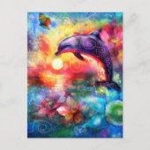 Whimsical Dolphin Coastal Nautical Floral Blauwgro Briefkaart (Voorkant)