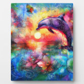 Whimsical Dolphin Coastal Nautical Floral Blauwgro Fotoplaat (Voorkant)