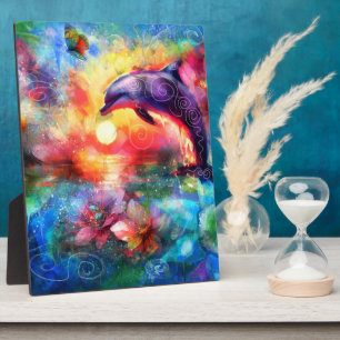 Whimsical Dolphin Coastal Nautical Floral Blauwgro Fotoplaat