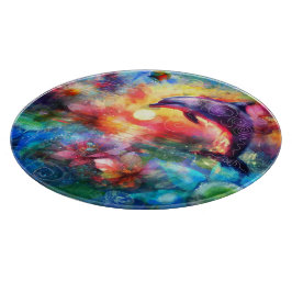 Whimsical Dolphin Coastal Nautical Floral Blauwgro Snijplank