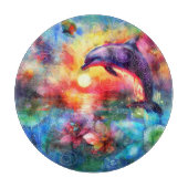 Whimsical Dolphin Coastal Nautical Floral Blauwgro Snijplank (Voorkant)