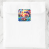 Whimsical Dolphin Coastal Nautical Floral Blauwgro Vierkante Sticker (Tas)