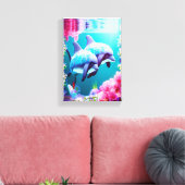 Whimsical Dolphins en Floral Underwater Canvas Afdruk (Insitu (Woonkamer))
