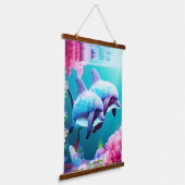 Whimsical Dolphins en Floral Underwater Hangend Wandkleed (Gebogen)