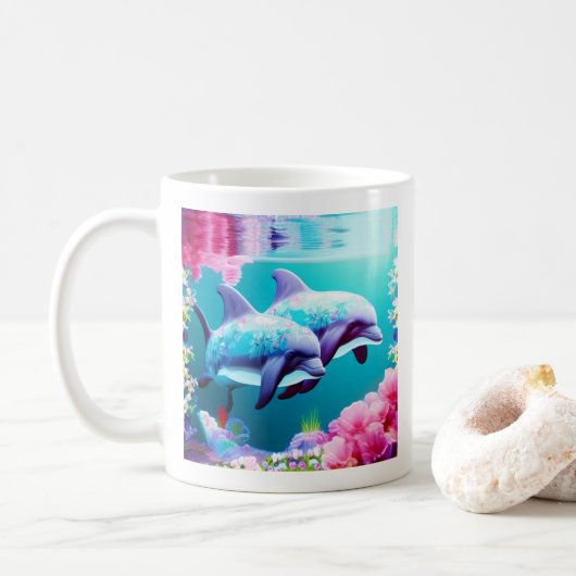 Whimsical Dolphins en Floral Underwater Koffiemok (Met donut)