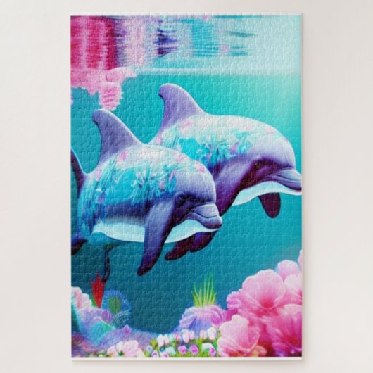 Whimsical Dolphins en Floral Underwater Legpuzzel (Verticaal)