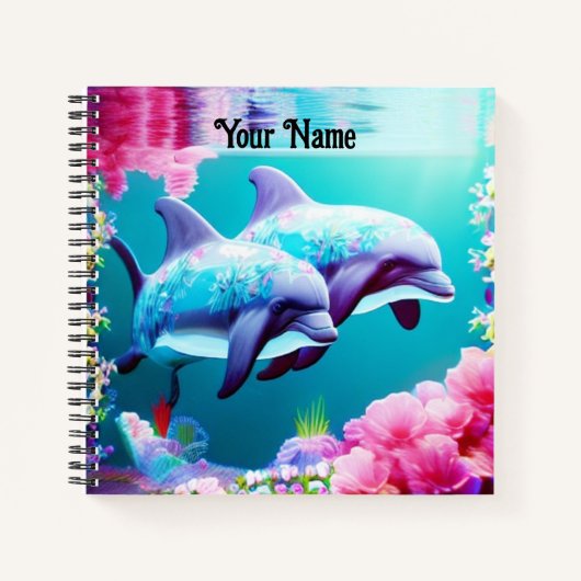 Whimsical Dolphins en Floral Underwater Notitieboek (Voorkant)