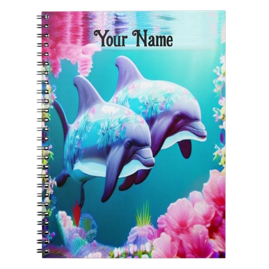 Whimsical Dolphins en Floral Underwater Notitieboek (Voorkant)