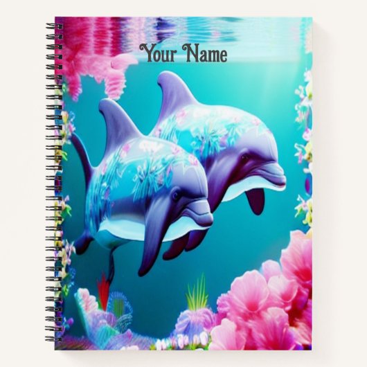 Whimsical Dolphins en Floral Underwater Notitieboek (Voorkant)