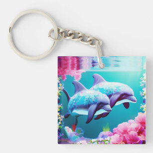 Whimsical Dolphins en Floral Underwater Sleutelhanger