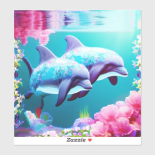 Whimsical Dolphins en Floral Underwater Sticker