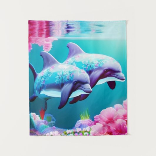Whimsical Dolphins en Floral Underwater Wandkleed (Voorkant)