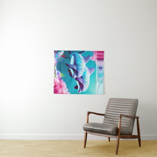 Whimsical Dolphins en Floral Underwater Wandkleed (In Situ (horizontaal))