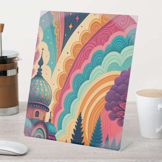 Whimsical Dome Rainbow Pedestal Sign – Customize Reclamebord Met Voetstuk (Insitu)
