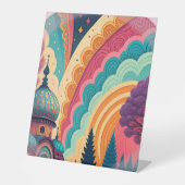 Whimsical Dome Rainbow Pedestal Sign – Customize Reclamebord Met Voetstuk (Voorkant)