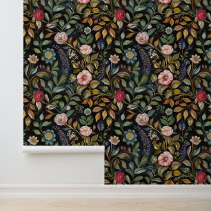 Whimsical Donker Bloemen Botanisch Verwijderbaar Behang