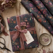 Whimsical Donkere Stemming Boho Bloemendecoupage Cadeaupapier