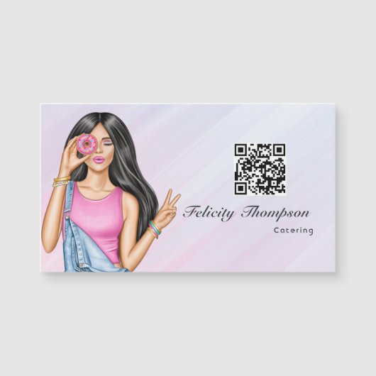 Whimsical Donut Lady Food Catering QR-code (Voorkant)