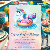 Whimsical Donut Rainbow Unicorn Pool Party Kaart