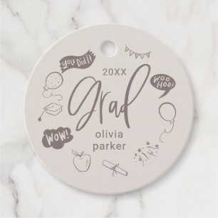 Whimsical Doodle Afstudeerder Party Sandy Beige Bedankjes Labels