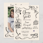 Whimsical doodle Afstudeerfeest Kaart (Voorkant / Achterkant)