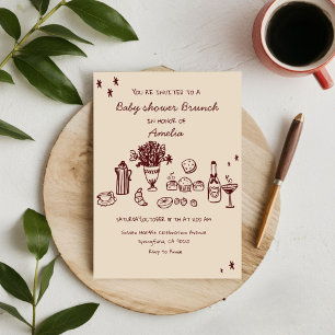 Whimsical Doodle Baby Brunch Baby Shower Meisje Kaart