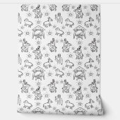 Whimsical Doodle Baby Jesus Manger Scene Behang (Afrollen)