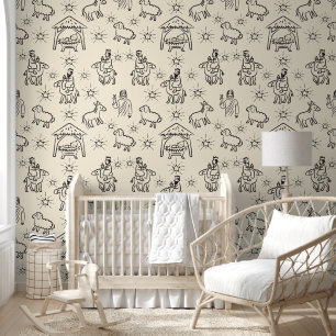 Whimsical Doodle Baby Jesus Manger Scene Behang