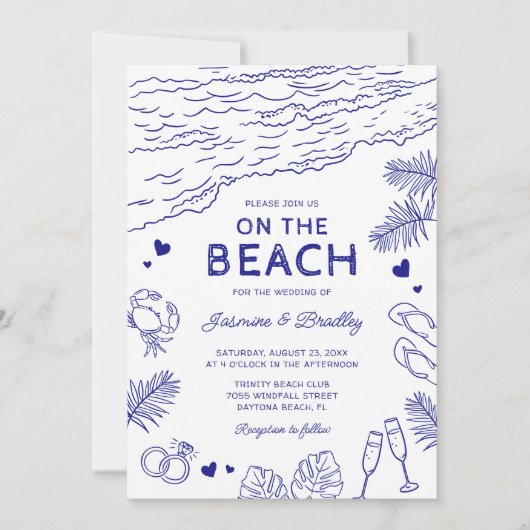 Whimsical Doodle Beach bruiloft Kaart (Voorkant)