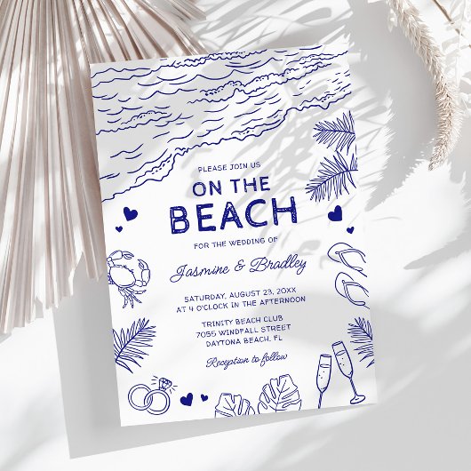 Whimsical Doodle Beach bruiloft Kaart