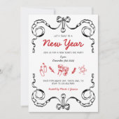 Whimsical Doodle Black en Red Nieuwjaarsfeest Kaart (Voorkant)