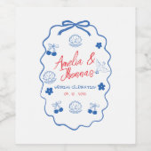 Whimsical Doodle blauwe Rode Krabbel bruiloft Wijn Etiket (Enkel label)