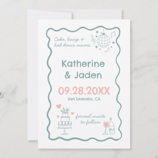 Whimsical doodle blue Flat Save The Date Card (Voorkant)