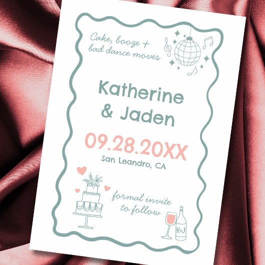 Whimsical doodle blue Flat Save The Date Card