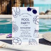 Whimsical Doodle Boy Pool Party Verjaardag Kaart