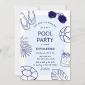 Whimsical Doodle Boy Pool Party Verjaardag Kaart (Voorkant)
