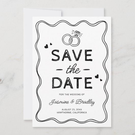 Whimsical Doodle Bruiloft Save The Date (Voorkant)