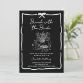 Whimsical Doodle Brunch met de Bruid Rood Roze I Kaart (Staand voorkant)