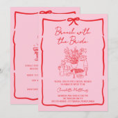 Whimsical Doodle Brunch met de Bruid Rood Roze Kaart (Voorkant / Achterkant)