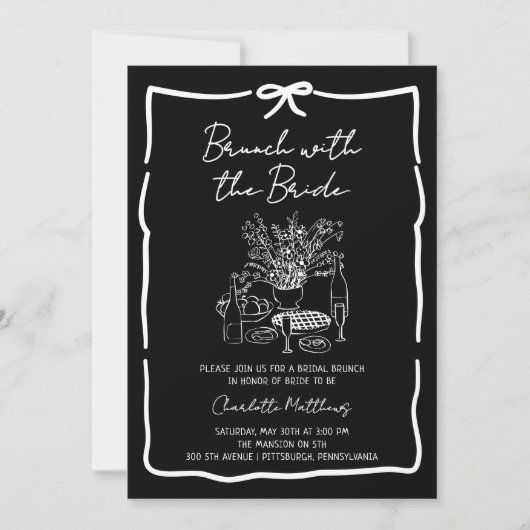 Whimsical Doodle Brunch with the Bride Red Pink  I Kaart (Voorkant)