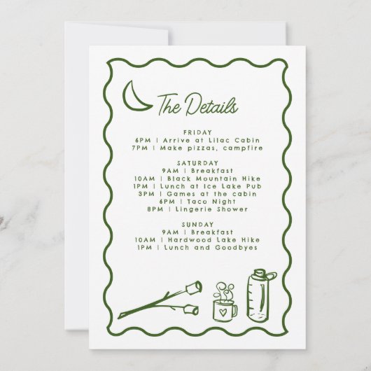 Whimsical Doodle Camp vrijgezellenweekend Kaart (Achterkant)