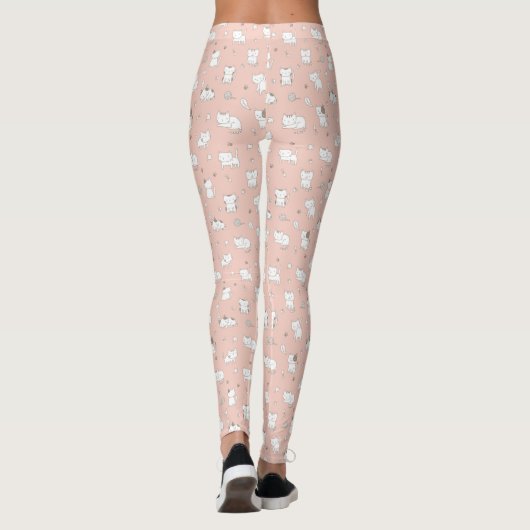 Whimsical Doodle Cats on Pink Leggings (Achterkant)