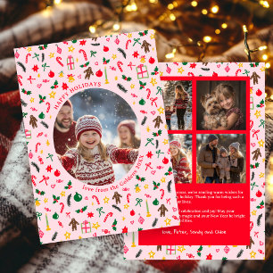 Whimsical Doodle Christmas Custom 5 Fotocollage Feestdagenkaart