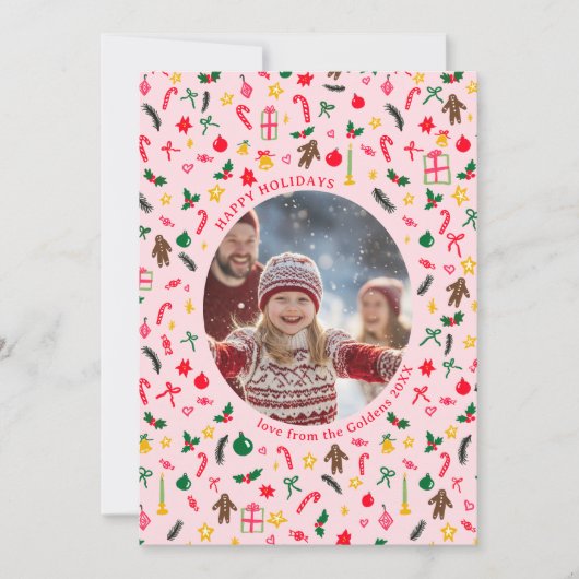 Whimsical Doodle Christmas Custom 5 Fotocollage Feestdagenkaart (Voorkant)