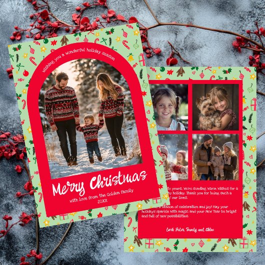 Whimsical Doodle Christmas Custom Arch 5 Foto Feestdagenkaart