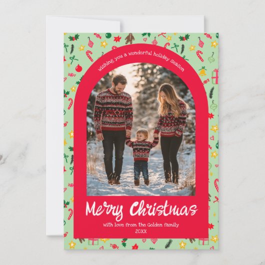 Whimsical Doodle Christmas Custom Arch 5 Foto Feestdagenkaart (Voorkant)