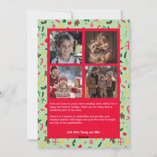 Whimsical Doodle Christmas Custom Arch 5 Foto Feestdagenkaart (Achterkant)